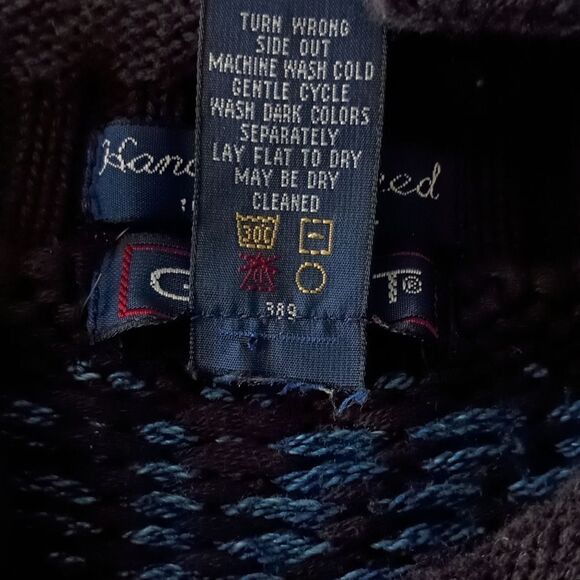 Gant Handmade Sweater Mens XL Snowflake Pattern Blue Black Cotton Vintage 90s. - Picture 7 of 14